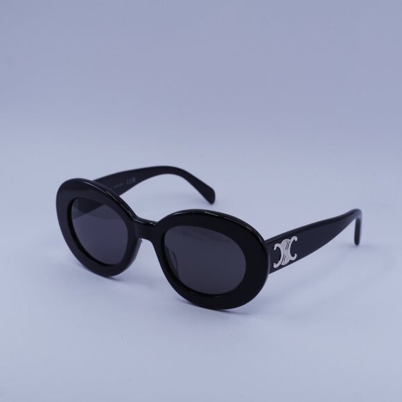 Celine CL40312U TRIOMPHE 01A Sunglasses Shiny Black Oval Frame, Grey Lenses - Picture 5 of 10